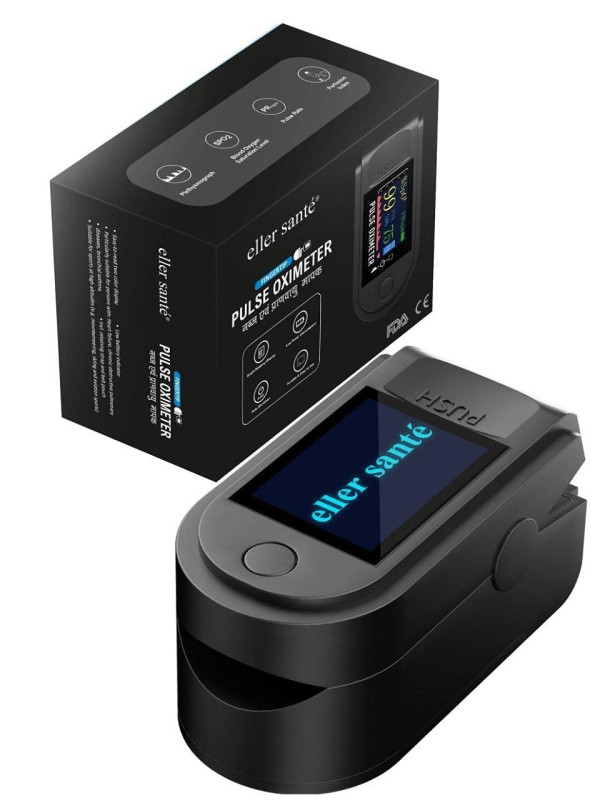 eller santé ® Pulse Oximeter Fingertip, Multipurpose Digital Monitoring Pulse Meter Rate & SpO2 with LED Digital Display [Battery included] - Black