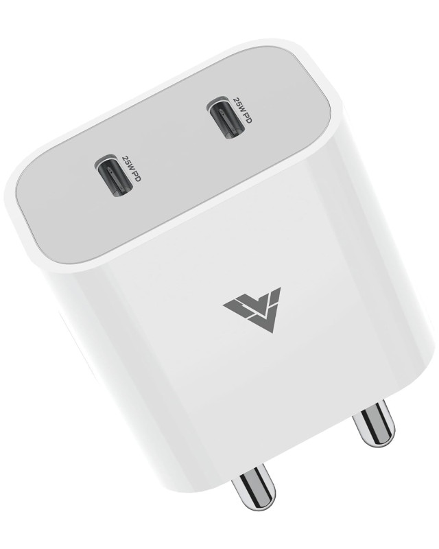 Vaku ®️ Nexor 25W PD Dual Port Charger Type C Adapter iPhone 15/14/13/12 Series, Android Devices PD 3.0 Multiple Protection