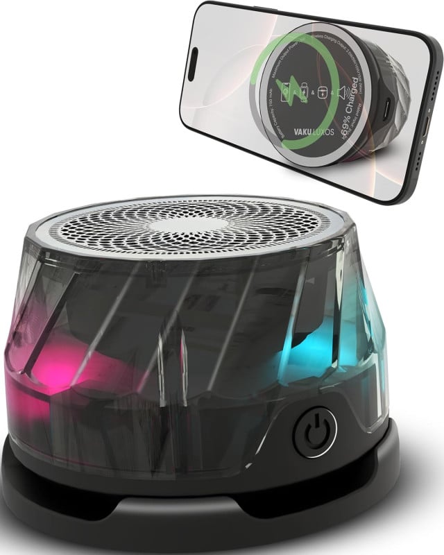 Vaku Luxos® 4-in-1 Magnetic Bluetooth Speaker | 15W Wireless Charger | Vibrant RGB | TWS Stereo Sound | Phone Stand