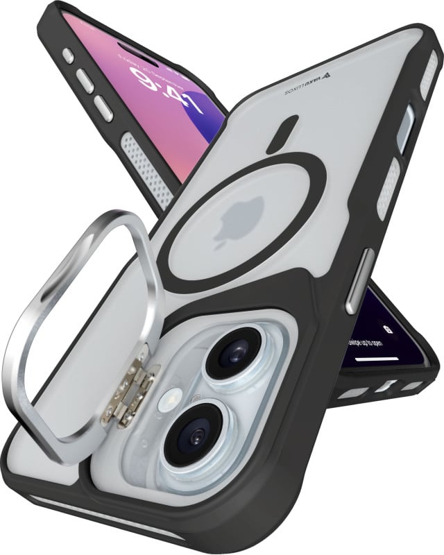 Vaku Luxos ® Apple iPhone 16 Plus Therox Certified Mag-Safe Translucent Cover with Stand Holder Camera Screen Protector Shockproof Protective Back cover