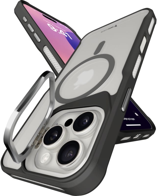 Vaku Luxos ® Apple iPhone 16 Pro Therox Certified Mag-Safe Translucent Cover with Stand Holder Camera Screen Protector Shockproof Protective Back cover