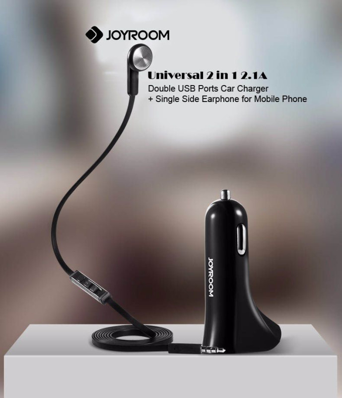 Joyroom ® 2in1 Fast Charging 2.1A Dual-USB Port Charger + Tangle-Free Earphone + Mic with Volume/Answering Controller Charger