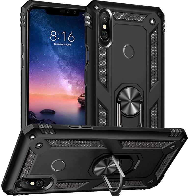 Vaku ® Xiaomi Redmi Note 6 Pro Hawk Ring Shock Proof Cover with Inbuilt Kickstand