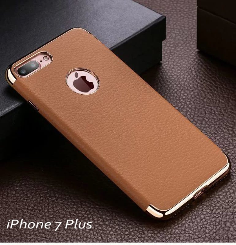 Vaku ® Apple iPhone 7 Plus Altrim Grained Leather Ultra-thin Metal Electroplating Splicing PC Back Cover