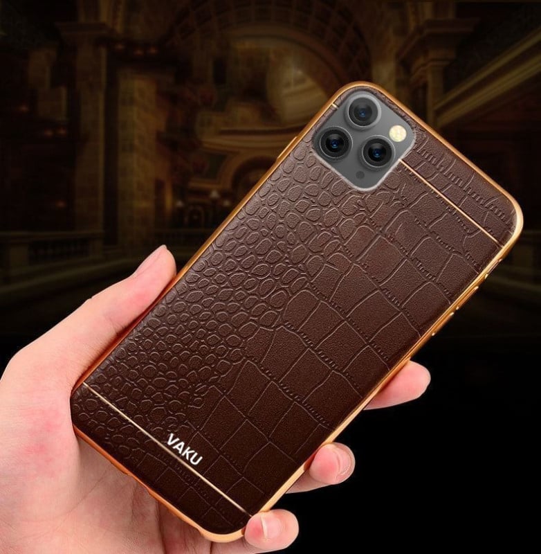 VAKU ® For Apple iPhone 11 Pro European Leather Stitched Gold Electroplated Soft TPU Back Cover