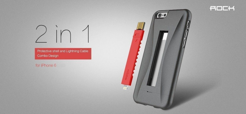 Rock ® Apple iPhone 6 / 6S Hybrid 2-in-1 Ninja Case + Inbuilt Lightning Cable Back Cover