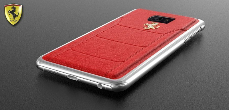 Ferrari ® Samsung S7 Edge Official 599 GTB Logo Double Stitched Dual-Material Pure Leather Back Cover