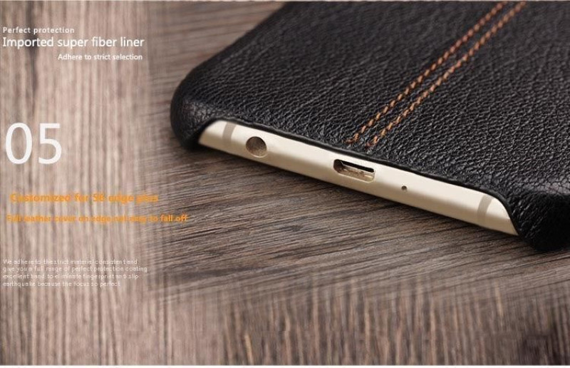 Vaku ® Samsung Galaxy J5 (2016) Lexza Series Double Stitch Leather Shell with Metallic Logo Display Back Cover