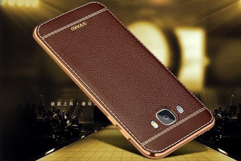 VAKU ® Samsung Galaxy J7 (2016) Leather Stiched Gold Electroplated Soft TPU Back Cover