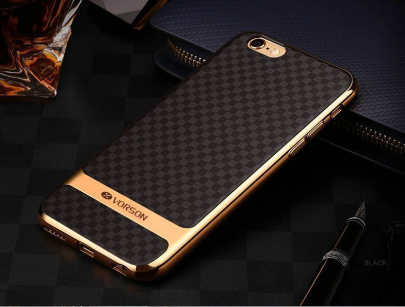 Vorson ® Apple iPhone 6 / 6S Checkerbox Patterned Gold Electroplated Soft TPU Back Cover