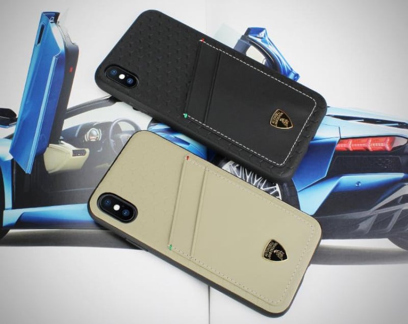 Lamborghini ® For Apple iPhone X / XS Aventador D10 Genuine Leather Protective Back Cover with Card Slots