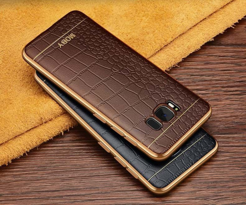 VAKU ® Samsung S8 Plus European Leather Stitched Gold Electroplated Soft TPU Back Cover