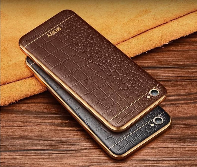 VAKU ® VIVO V5 / V5S European Leather Stitched Gold Electroplated Soft TPU Back Cover