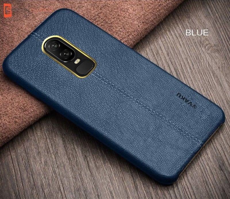 Vaku ® OnePlus 6 Lexza Series Double Stitch Leather Shell with Metallic Camera Protection Back Cover