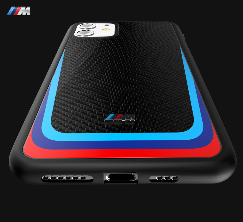 BMW Motorsports ® Apple iPhone 11 M8 Competition Tri- Colour Carbon Fiber Hard Case TPU Back Cover