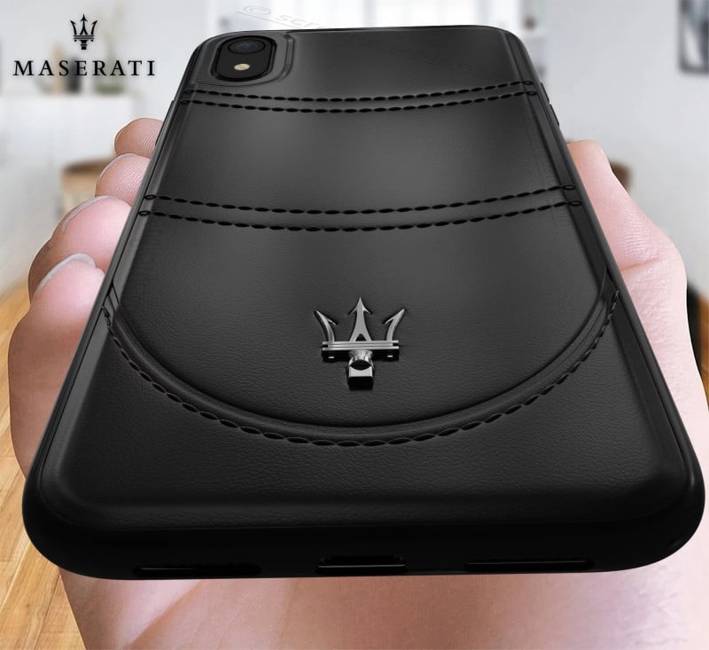 Maserati ® Apple iPhone XR GranTurismo Double Stitched Dual-Material Pure Leather Back Cover