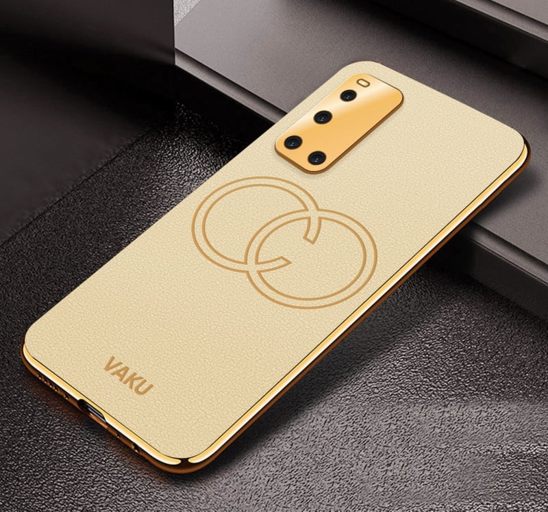 Vaku ® Vivo V19 Skylar Leather Pattern Gold Electroplated Soft TPU Back Cover