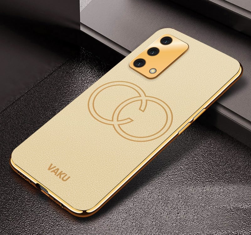 Vaku ® Oppo A74 Skylar Leather Pattern Gold Electroplated Soft TPU Back Cover