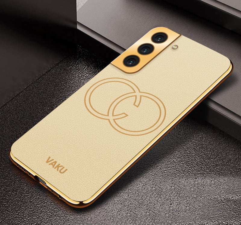 Vaku ® Samsung Galaxy S22 Skylar Leather Pattern Gold Electroplated Soft TPU Back Cover