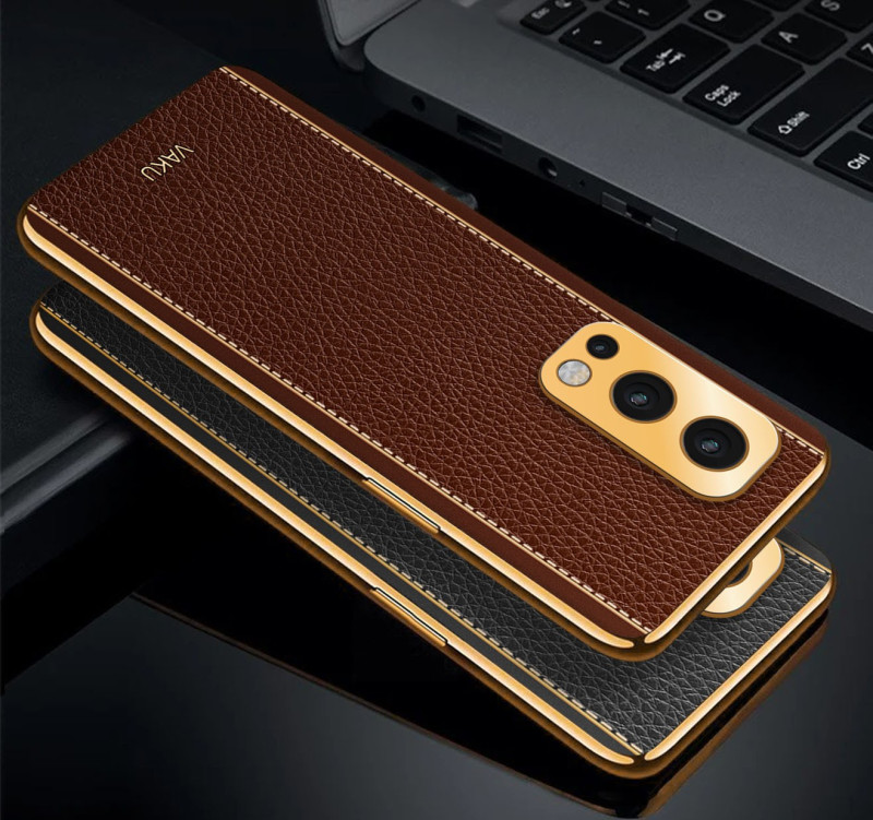 Vaku ® OnePlus Nord 2 Luxemberg Series Leather Stitched Gold