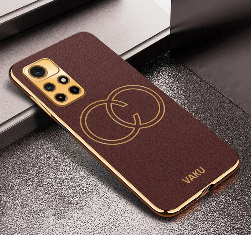 Vaku ® Redmi Note 11T 5G Skylar Leather Pattern Gold Electroplated Soft TPU Back Cover