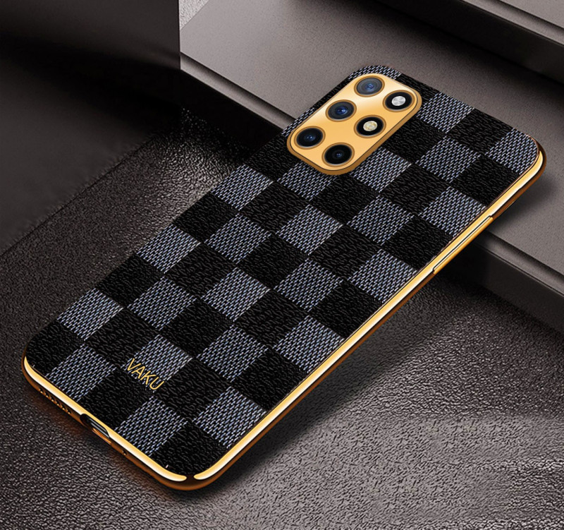 Vaku ® OnePlus 8T Cheron Series Leather Stitched Gold Electroplated Soft TPU Back Cover