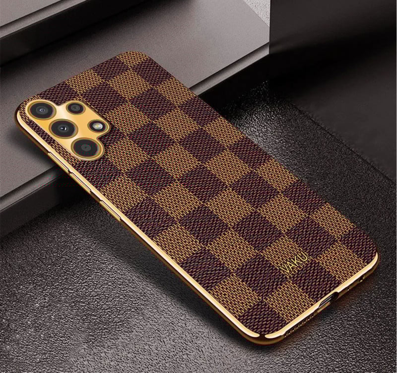 Vaku ® Samsung Galaxy A13 Cheron Series Leather Stitched Gold Electroplated Soft TPU Back Cover