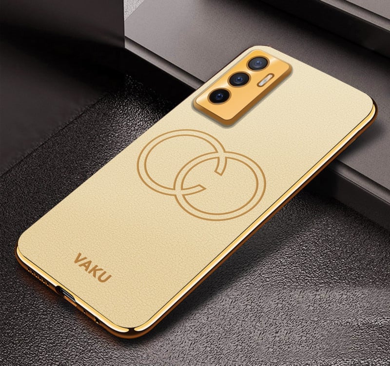 Vaku ® Vivo Y75 4G Skylar Leather Pattern Gold Electroplated Soft TPU Back Cover