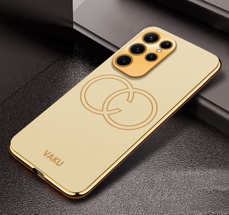 Vaku ® Samsung Galaxy S22 Ultra Skylar Leather Pattern Gold Electroplated Soft TPU Back Cover