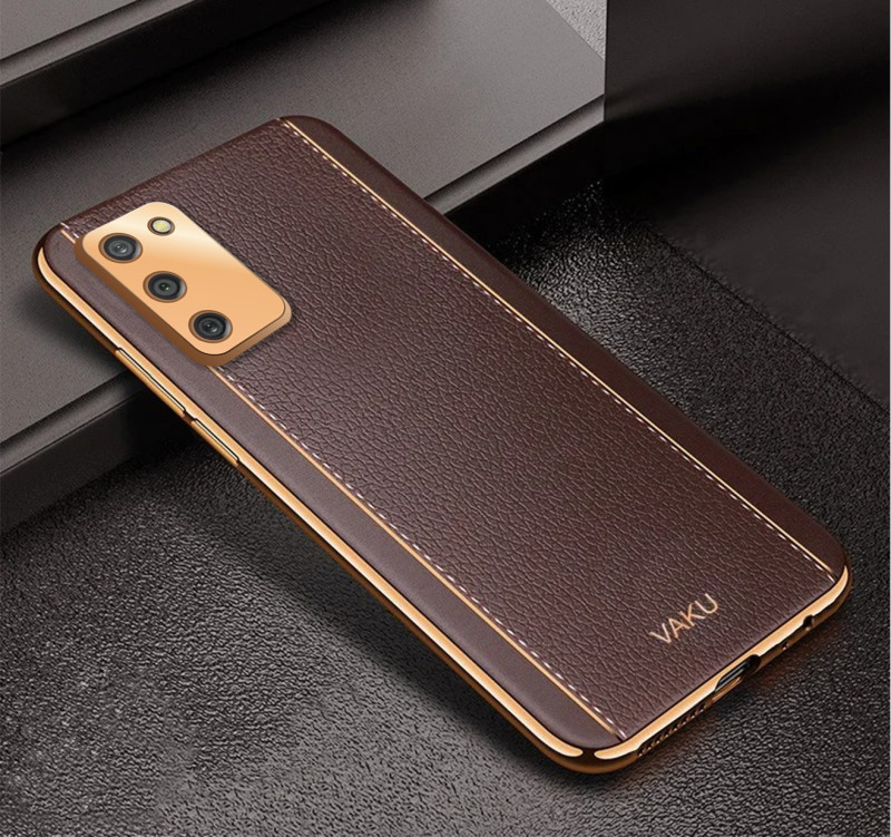 Vaku ® Samsung Galaxy A02S Vertical Leather Stitched Gold Electroplated Soft TPU Back Cover