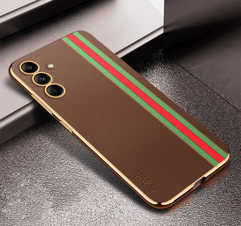 Vaku ® Samsung Galaxy S24 Plus Felix Line Leather Pattern Gold Electroplated Soft TPU Back Cover