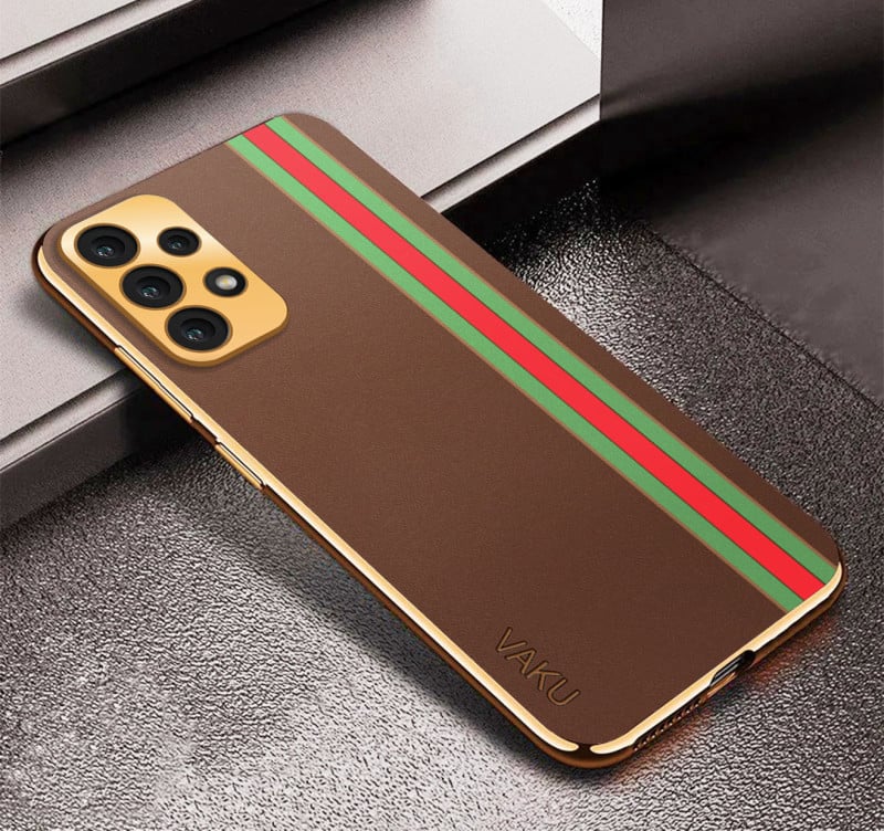 Vaku ® Samsung Galaxy A23 5G Felix Line Leather Stitched Gold Electroplated Soft TPU Back Cover
