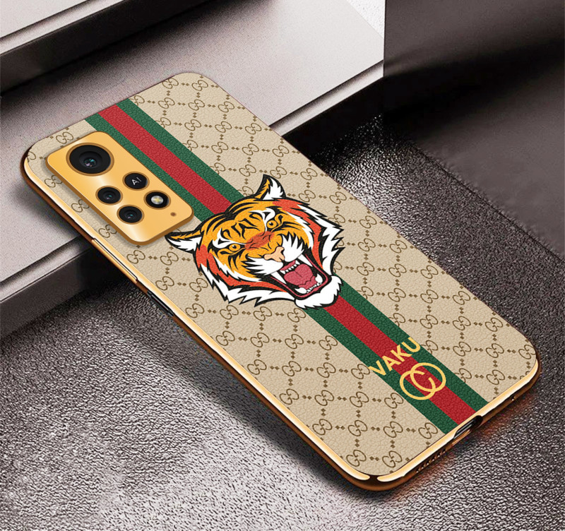 Vaku ® Xiaomi Redmi Note 11 Pro Plus Lynx Designer Leather Pattern Gold Electroplated Soft TPU Back Cover Case