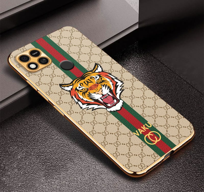 Vaku ® Xiaomi Redmi 10A Lynx Designer Leather Pattern Gold Electroplated Soft TPU Back Cover Case