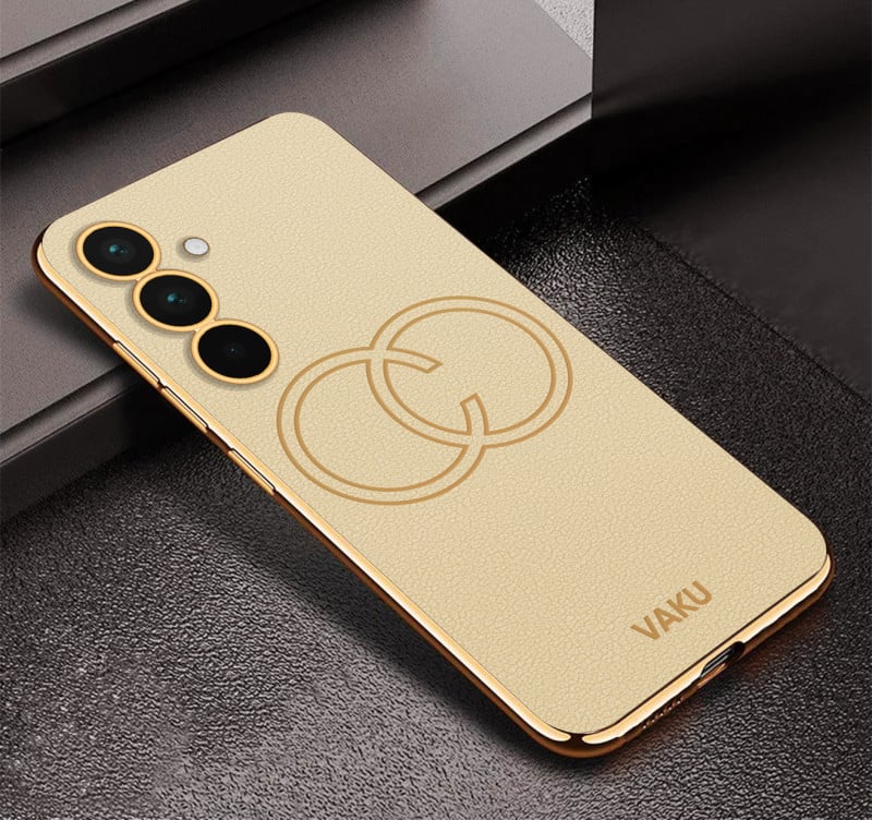 Vaku ® Samsung Galaxy A35 5G Skylar Leather Pattern Gold Electroplated Soft TPU Back Cover
