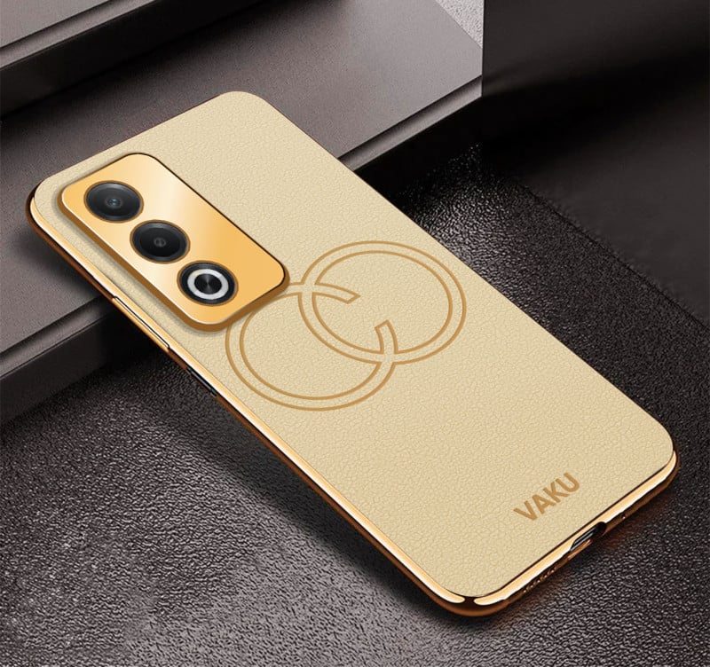 Vaku ® Oppo A3 Pro 5G Skylar Leather Pattern Gold Electroplated Soft TPU Back Cover