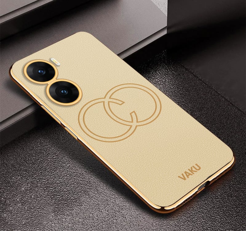 Vaku ® Vivo V29e 5G Skylar Leather Pattern Gold Electroplated Soft TPU Back Cover