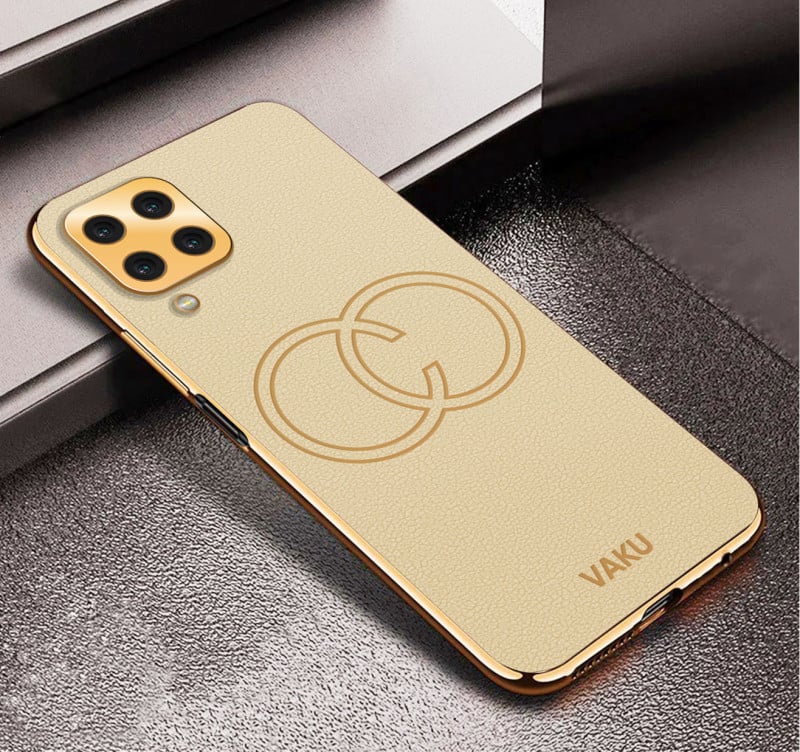 Vaku ® Samsung Galaxy M33 Skylar Leather Pattern Gold Electroplated Soft TPU Back Cover