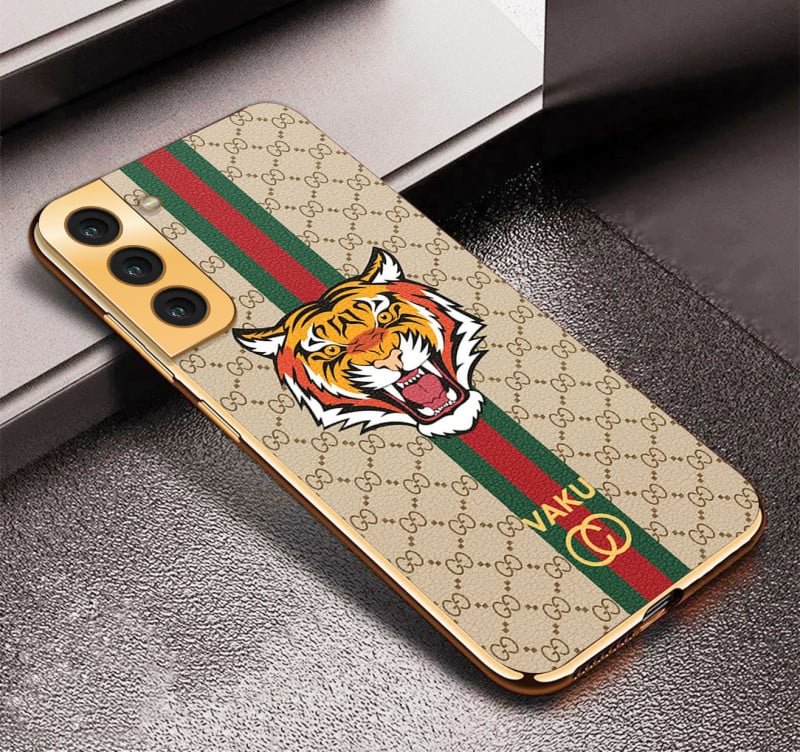 Vaku ® Samsung Galaxy S22 Plus Lynx Leather Stitched Gold Electroplated Soft TPU Back Cover Case