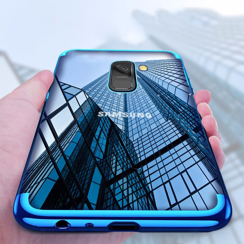 Vaku ® Samsung Galaxy A8 Plus CAUSEWAY Series Electroplated Shine Bumper Finish Full-View Display + Ultra-thin Transparent Back Cover