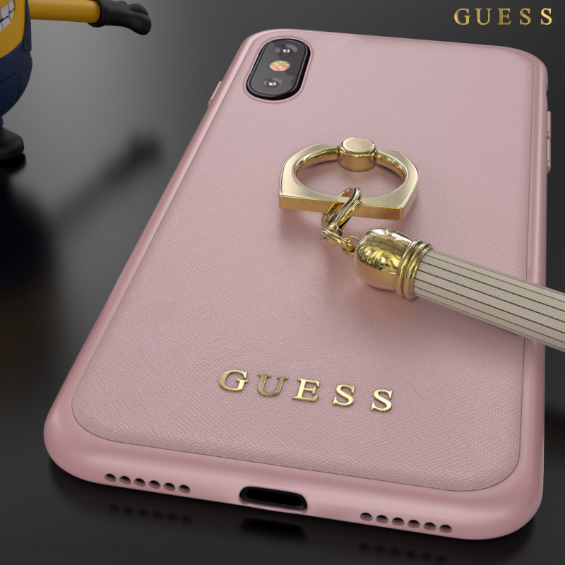 GUESS ® Apple iPhone XS Premium Luther Leather 2K Gold Electroplated + inbuilt ring stand + detachable Tassels Back Case