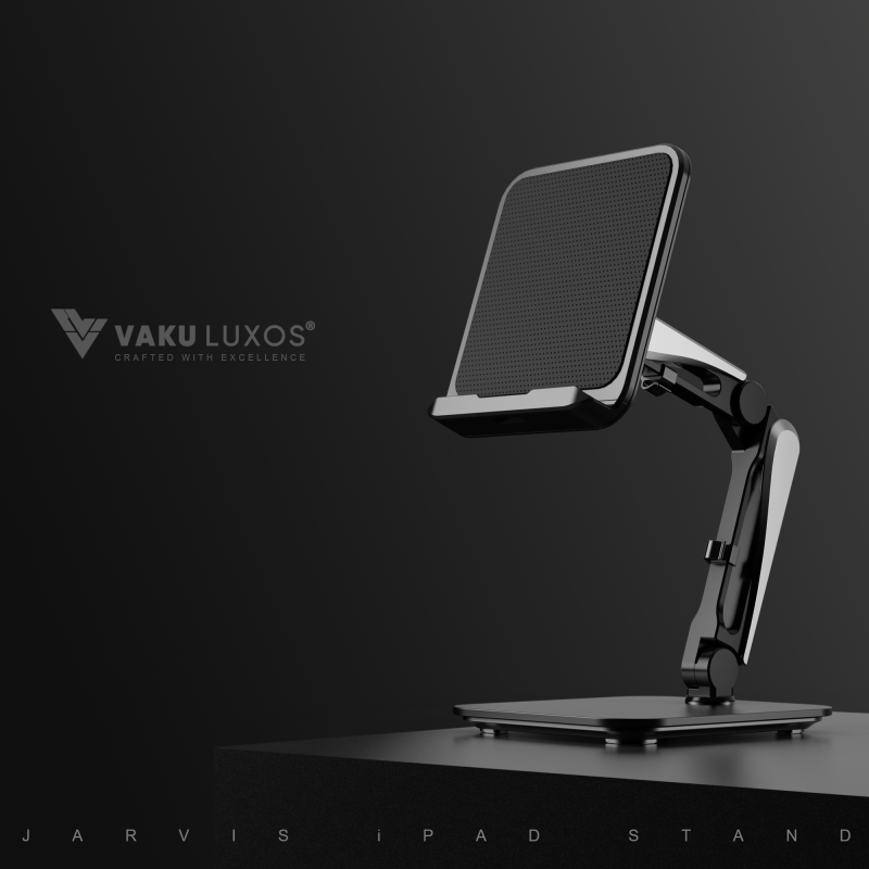 VAKU ® Jarvis ABS Aluminum Tablet Stand, Folding iPad Stand with 360° Swivel iPhone Holder, Fits 4-11" Display Tablet/Phones