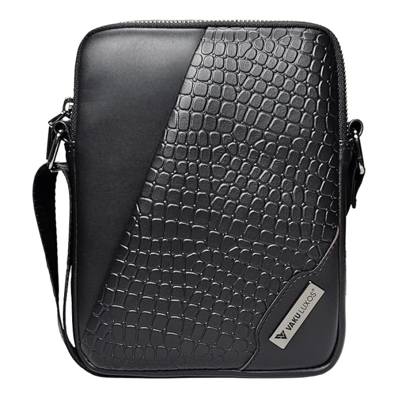 Vaku Luxos® NOIR GATOR Mini Sling Bag for Men & Women Slim Crossbody Office Messenger Shoulder Sling Bag with Adjustable Strap Suitable for College, Outdoor Travels and Business for Daily Use