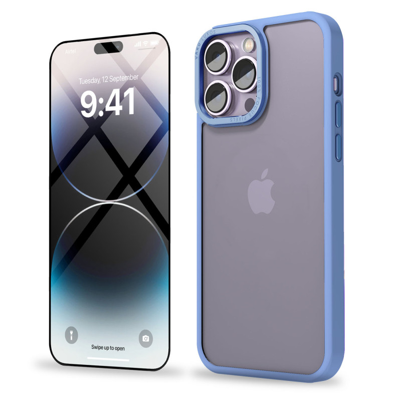 Vaku Luxos ® 2In1 Combo Apple iPhone 14 Pro Translucent Armor Slim Protective Metal Camera Back Cover with 3D Tempered Glass