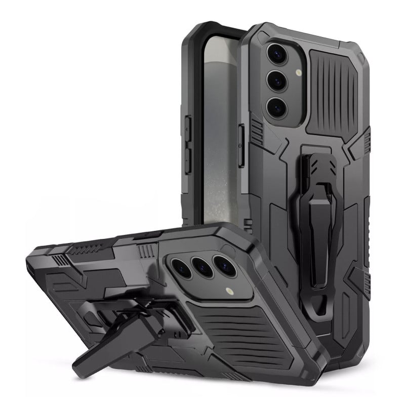 Vaku ® Samsung Galaxy S24 Plus Vanguard Military Grade Armor Case with Metal Belt Clip Kickstand Back Cover
