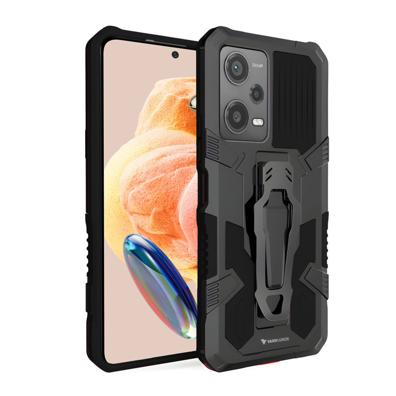 Vaku ® Xiaomi Redmi Note 12 Pro Plus 5G Vanguard Military Grade Armor Case with Metal Belt Clip Kickstand Back Cover