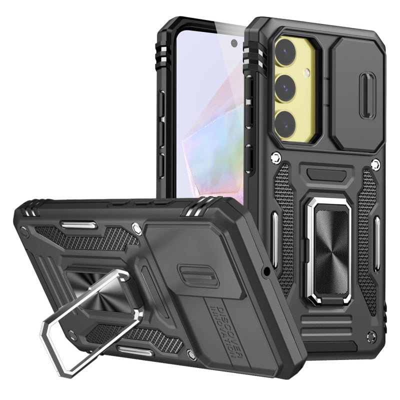 Vaku ® Samsung Galaxy A35 5G Aegis Armor Slide Camera Protection Magnetic Ring Holder Kickstand Back Cover