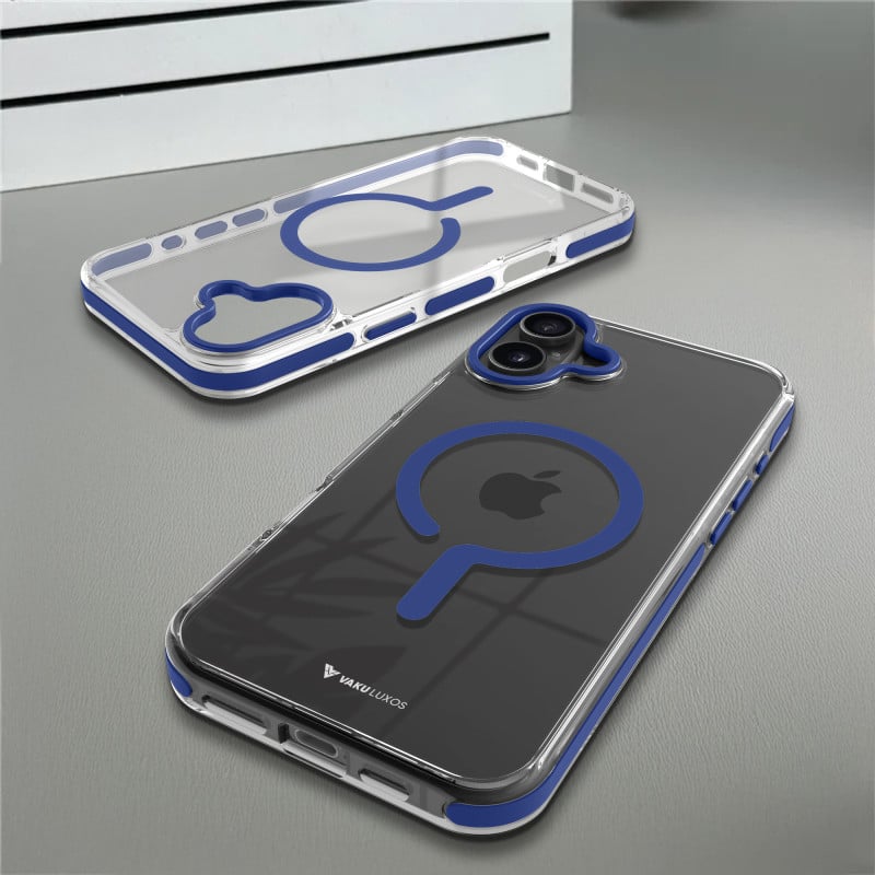 Vaku Luxos ® Apple iPhone 16 Plus Vortex Magpro Gel Cushion Slim Fit Shockproof Certified Mag-Safe Crystal Clear Camera Metal Ring Back Cover