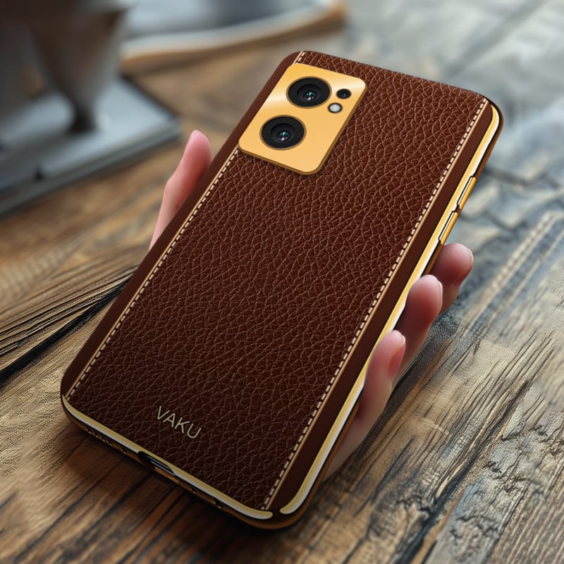 Vaku ® OnePlus Nord CE 2 5G Luxemberg Series Leather Stitched Gold Electroplated Soft TPU Back Cover