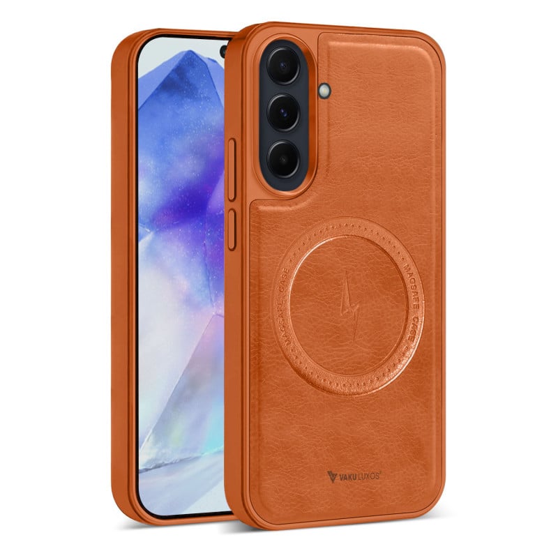 Vaku ® Samsung Galaxy A35 5G Maxtron Leather Stitched Magnetic Magsafe Non-Slip Grip Shockproof Back Cover